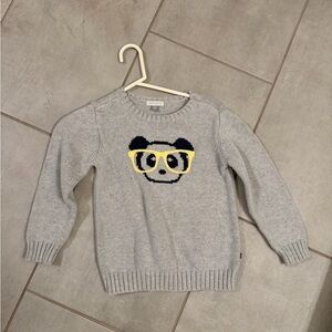 Petit Lem Gray 100% Cotton Sweater with Panda and Yellow Glasses